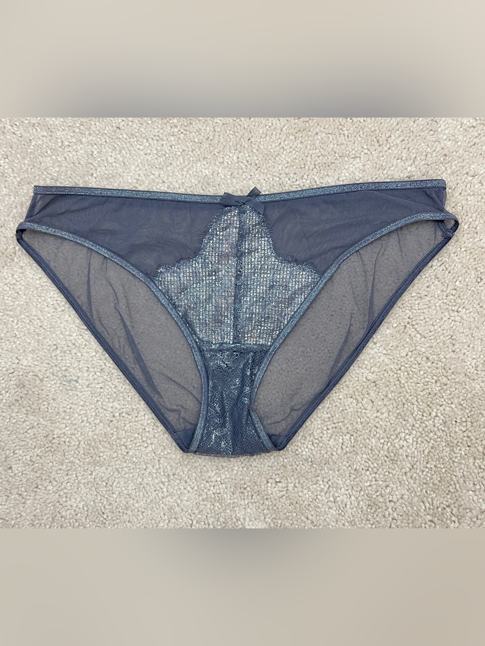 Retired Victoria’s Secret Dream Angels Silver Mesh Lace Cheekini Panties Medium
